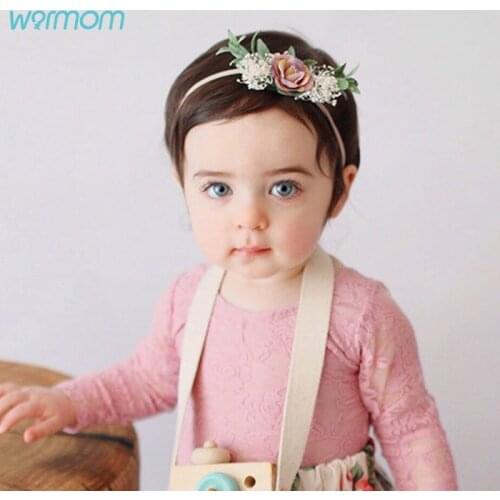 Warmom Baby Girls Artificial Flowers Headband Kids Wreath Headwear Infant Newborn Photography Prop Kids Princess Hairband Gift