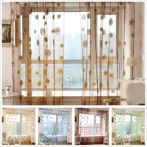 Sun Flower Printed Sheer Curtains for Bedroom Jinya Home Kitchen Tulle Curtain Panels 1 PCS Window Screen Voile for Living Room