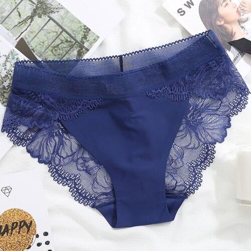 Plus Size Womens Underpants Female Panties Comfort Intimates Lace Underwear Briefs Ice Silk Hollow Out sexy Lingerie