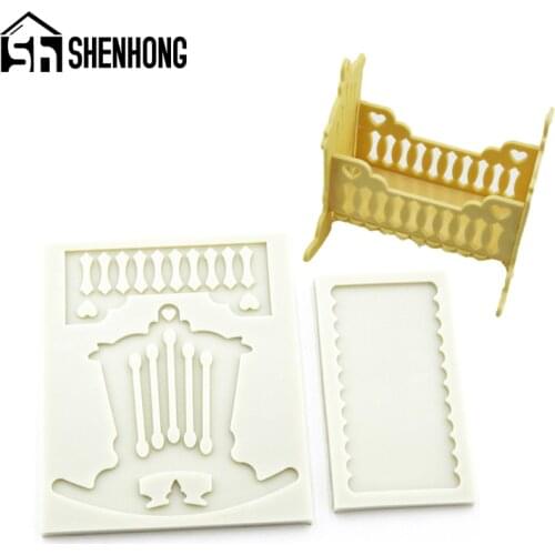 SHENHONG Baby Cradle Silicone Fondant Cake Mold Child Birthday Party Cot Shape Gum Paste Sugar Craft Bed Decorating Mould