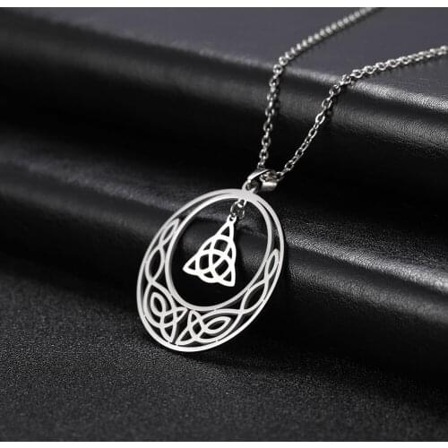 Skyrim Viking Triquetra Celtics Irish Knot Necklace Women Men Vintage Stainless Steel Chain Necklaces Amulet Wicca Jewelry Gift