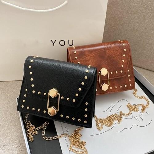 Vintage Women Square Shoulder Crossbody Bags Fashion Rivet PU Leather Retro Solid Color Female Messenger Bags