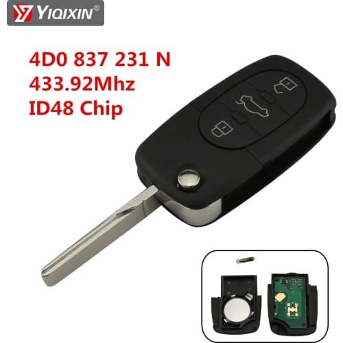 YIQIXIN 3 Button Flip Folding Remote Car Key For Audi A2 A3 A4 A6 A8 TT 2002-2004 433MH 4D0837231N ID48 Chip Uncut Blade