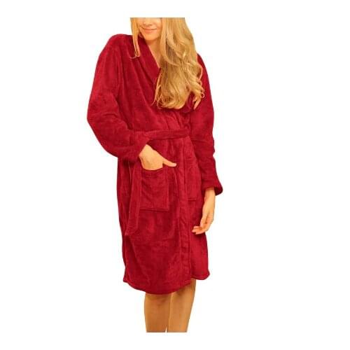 Women Nightwear Robes Long Coral Fleece Night-robe Sleepwear Spa Shawl Collar Winter Warm Bathrobe