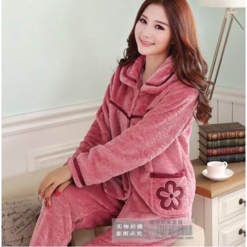 Pyjamas women Warm pajamas Flannel thick Sleepwear Winter