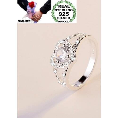 OMHXZJ Wholesale European Fashion Woman Girl Party Birthday Wedding Gift Heart White AAA Zircon 925 Sterling Silver Ring RR840