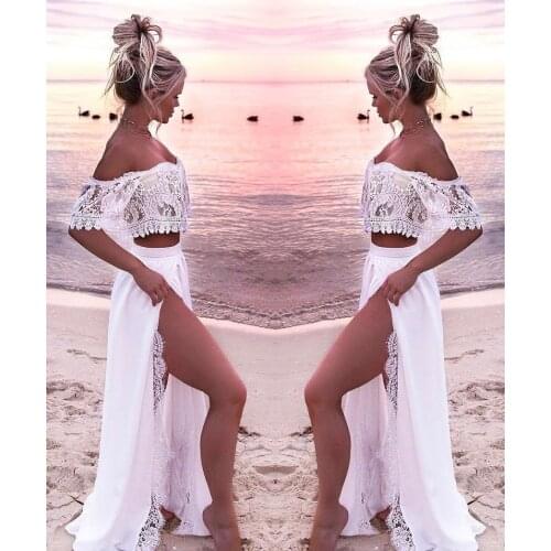 2019 White Dress Two-piece Set Maxi Dress vestido Sexy Lace One Shoulder Split Floor-Length vestido Party Dress