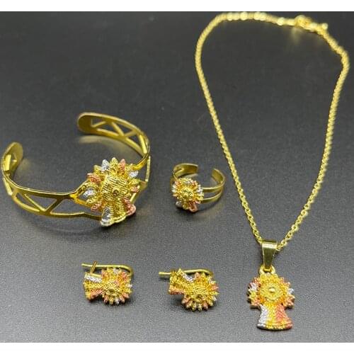 Gold Small Rings Earrings Colorful Gift Dubai Jewelry Sets for Kids African Baby Bangles France Girls Arab Child Ethiopian