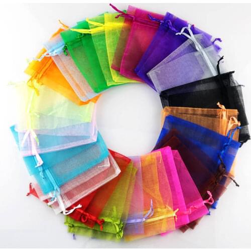 100 pcs/lot (8 size) Organza Gift Bags Wedding Pouches Jewelry Packaging Bags Gift Bag multicolor Crafts Pack Festive Supplies