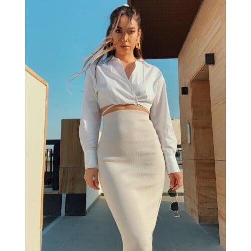 2021 retro design double-breasted cross bow tie white shirt crop top