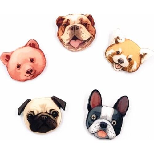 5pcs/set Cute Animal Dog Pig Acrylic Badge Icon Brooches for Kids Party Gift Brooch Women Clothes Bag Decoration