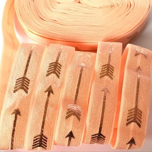 5 Yards 5/8 Black Rose Gold Arrows Foil Folded Over Elastic,waistband elastic,DIY Headwear accessories,elastic ribbon for sewing