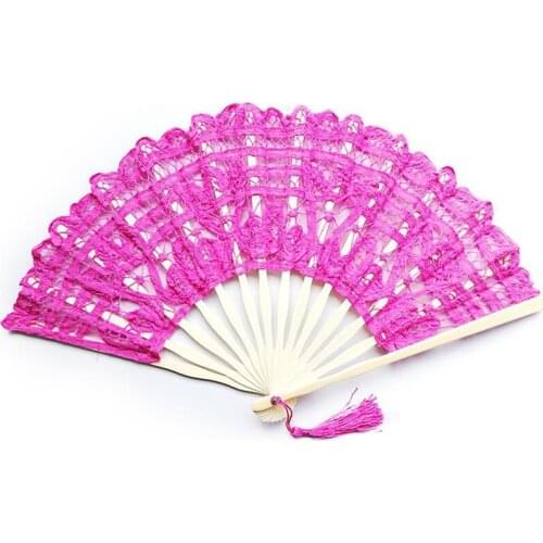 50pcs Chinese Style Vintage Lace Flower Hand Fan Folding Fans Dance Wedding Party Favor Decorative Bamboo Fans Customize Print
