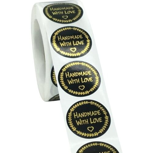 500Pcs Black 1inch Handmade with Love Stickers Seal Labels Gold Paper Sticker for Packing,Gift Decor Stationery Sticker