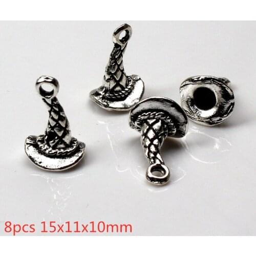 8pcs 15x11x10mm Wizard Magician Hat Charms Antique Silver Color Pendant Fit Diy Aesthetic Accessories Handmade Jewelry Making