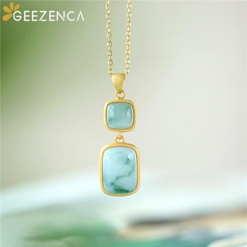 925 Sterling Silver Gold Plated Green Jadeite Pendant Necklace For Women Geometric Simple Choker Necklaces Fine Jewelry 2020 New
