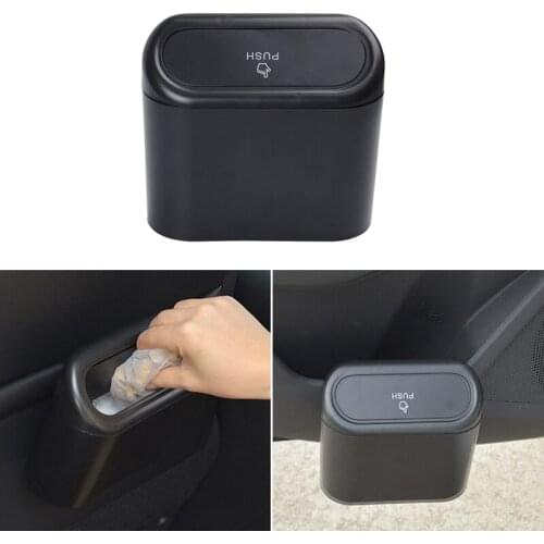 Car Trash Bin Hanging Vehicle Garbage Dust Case Storage Box Black ABS Square Pressing Type Trash Can Auto Interior Accessories