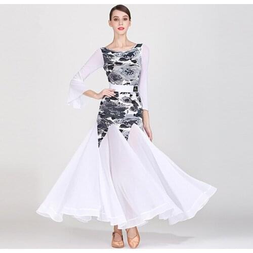 White standard ballroom dress ballroom dance competition dresses waltz dress flamenco standard dance dresses