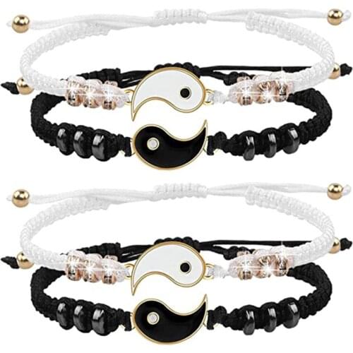 Tai Chi Yin Yang Couple Bracelet For Lovers Adjustable Braid Chain Bracelet Necklace Matching Lover Bracelets Friendship Jewelry