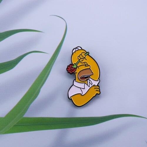 Homer Bart with flower enamel pin Matt Groening brooch pin