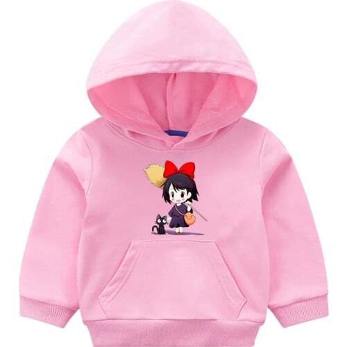 Anime Children Hoodies Kiki delivery service Print Kangaroo Pocket Kids Sweatshirts Hooded Autumn Girls Boy Pullovers Jacket