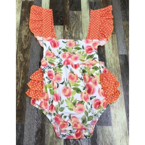 Cute Baby children boutique girl sweet peach pattern sleeveless orange polka dot romper