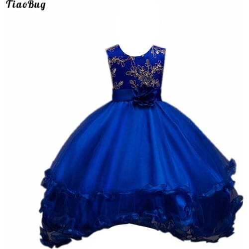 TiaoBug Kids Girls Dress Round Neck Sleeveless Back Zipper Embroidered Flower High-Low Lace Hem Birthday Wedding Party Costume