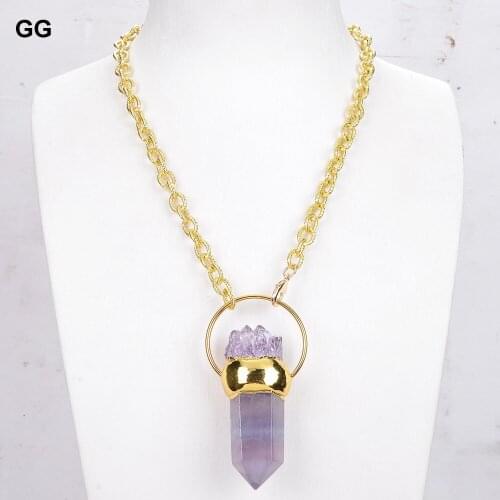 GuaiGuai Jewelry Natural Faceted Amethyst Druzy Point Pendant Chain Necklace 18