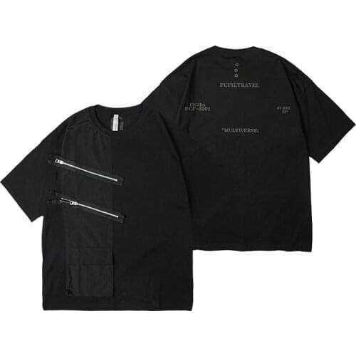 Pupil travel cotton t-shirt with double front zipper techwear aesthetic streetwear