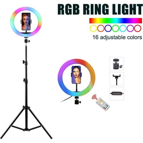 10 Inch Rgb Video Light 16Colors Rgb Ring Lamp For Phone With Remote Camera Studio Large Light Led 48" Stand 160Cm For Youtuber