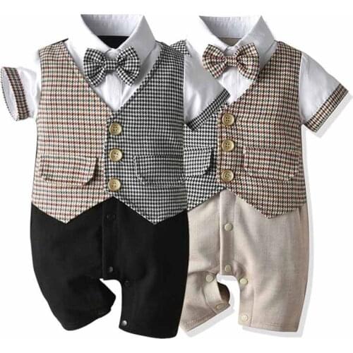 Newborn Rompers Suit Patchwork Baby Clothes Summer Cotton Fake two-piece vest Romper Little Boy Gentleman Clothes