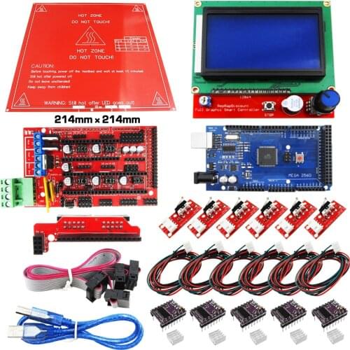 Reprap Ramps 1.4 kit + Mega 2560 + Heatbed mk2b + 12864 LCD Controller + DRV8825 + Mechanical Endstop+ Cables 3D Printer