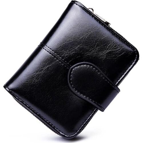 Short Wallet Women 2020 Oil Wax Leather Retro Coin Purse Buckle Coin Bag Korean Student Wallet Simple Multi-card Card Holder