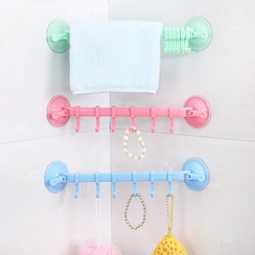 Strong Suction Cups 6 Hooks Nail-free Kitchen Hooks Bathroom Towel Rack Hanging Hook