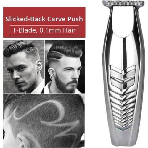 Hair Clipper T-Blade Electric Hair Trimmer Rechargeable Slicked-Back Close Cut R-Shape Chamfering Safe Blade 3 Sizes Guide Combs
