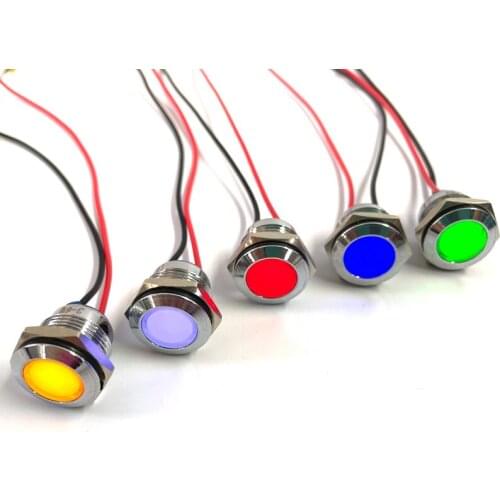 12mm metal signal lights, 12-24V, 40 pcs each for yellow, red, blue, green and white, 200 pcs in total