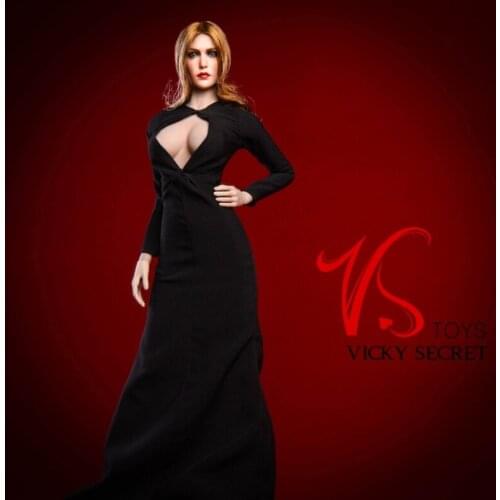 Mnotht 1/6 Scale Elizabeth Olsen Deep V Sexy Evening dress for 12in Phicen S07 S09 S10 S12 S20 Body model Action Figure Toy