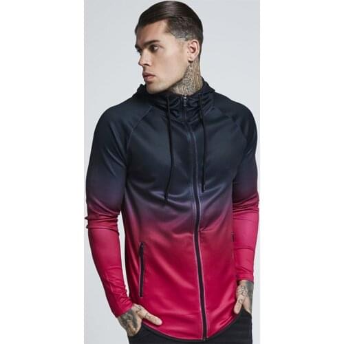 Mens Gradient Coat Fitness Gym Sport Mens Sportswear Sweat Jacket Gym Hoodie Men Blusa Moletom Masculino Mens Autumn Long Tops
