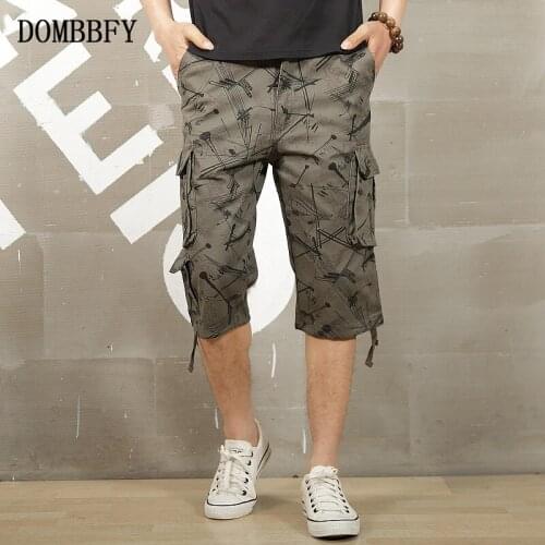Mens Summer New Casual Loose Camouflage Cargo Shorts Men Multi-Pocket Cotton Street Military Knee-Length Beach Shorts Pants