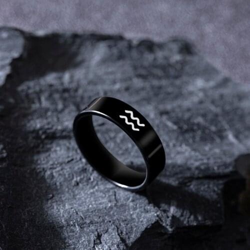 12 Constellation Zodiac Sign Stars Symbol Rings For Men Fashion Black Stainless Steel Ring Jewelry Birthday Gift