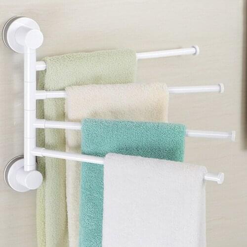 Four Arm Wall-mounted Towel Holder Rotating Towel Rack Waterproof Bathroom Kitchen Towel Hanger Plastic Suction Cup Towel Bar
