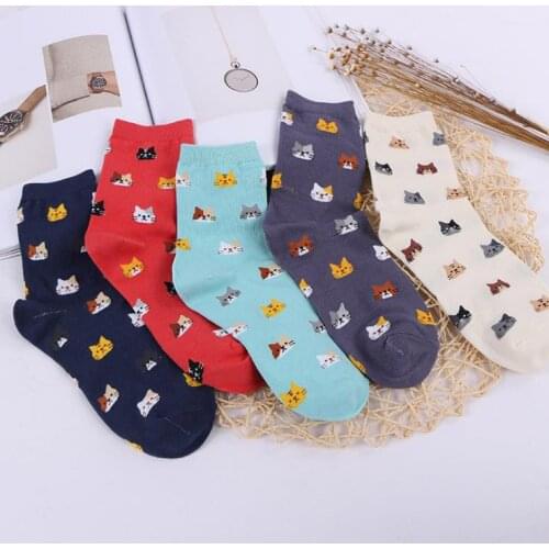 5 Pairs/Lot New Spring Autumn Women Socks Funny Cat Creative Animal Cartoon Lovely Cotton Girls Socks Gifts Calcetines Meias
