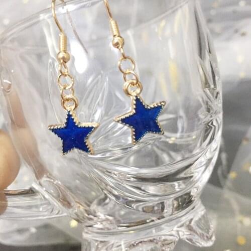2021 New Korean Blue Color Trendy Exquisite Star Moon Mini Dangle Earrings For Women Temperament Girls Pendant Jewelry