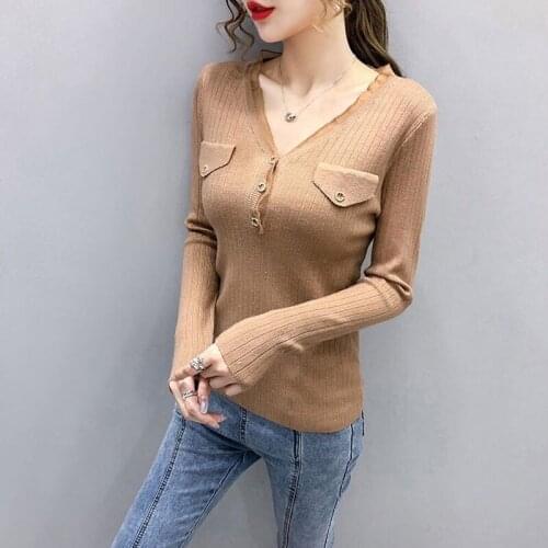 2020 New Autumn Fashion Women Sexy Deep V-neck Sweater Long Sleeve Pullovers Female Elegant Knitted Basic Tshirts Tops