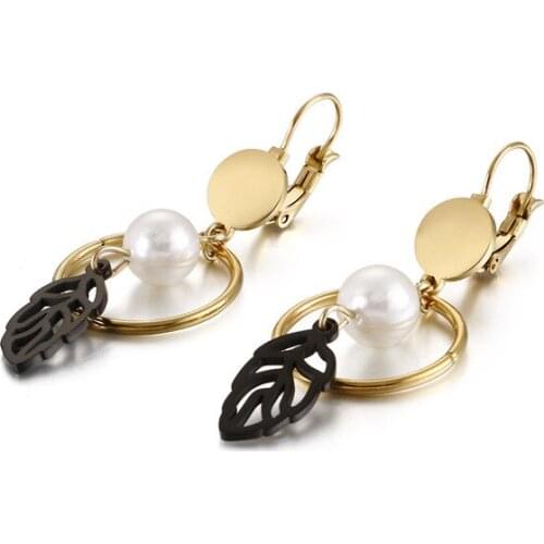 The new titanium steel long leaf Stud Earrings elegant lady