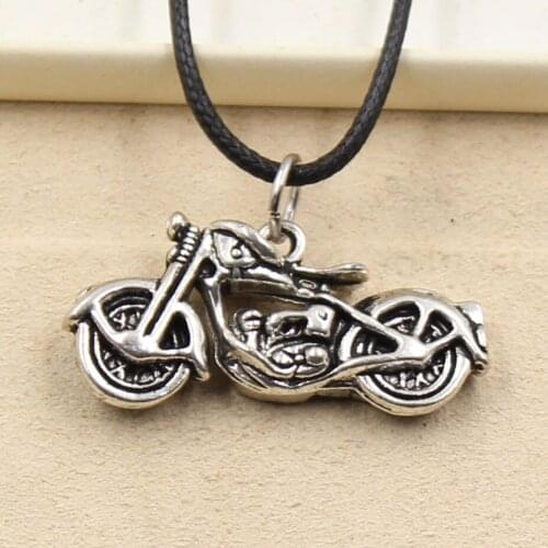New Durable Black Faux Leather Motorcycle Cord Choker Charm DIY Necklace Pendant Retro Boho Tibetan Silver Color