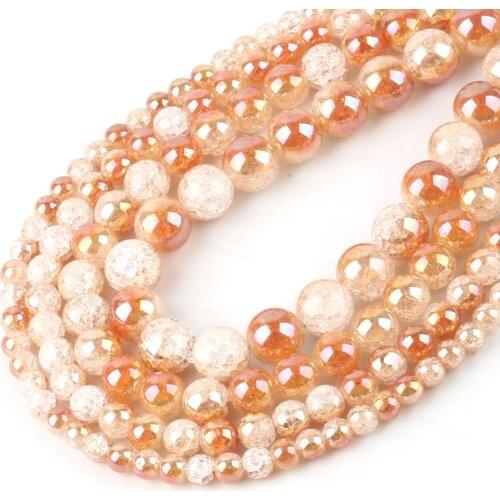 Wholesale One Side Plated Orange White Snow Cracked Glass Crystal Stone Beads For Jewelry Making DIY Bracelet Necklace 6-12mm