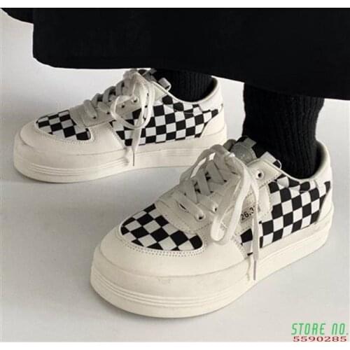 Casual Sneakers Womens Sports Shoes Plaid Tennis Female Platform Kawaii Vintage Vulcanize Fashion 2021 Canvas