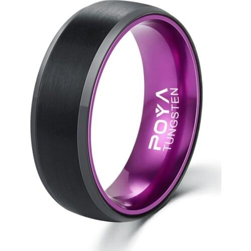 POYA TUNGSTEN Steel Wedding Band 8mm Beveled Edges Purple Ring for Men