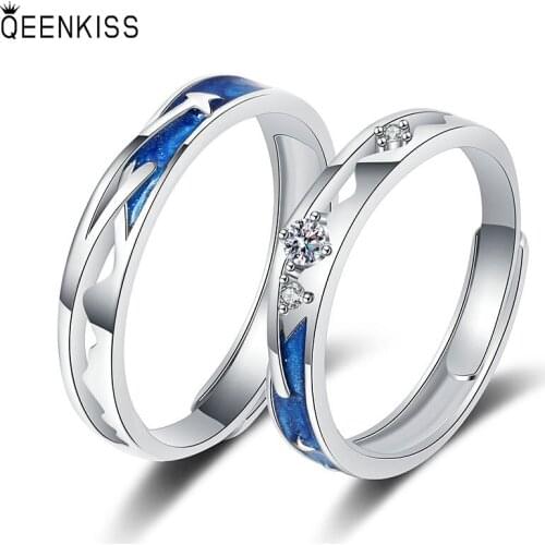 QEENKISS RG6182Fine Jewelry Wholesale Fashion Couples Birthday Wedding Gift Meteor Shower AAA Zircon 18KT White Gold Open Ring